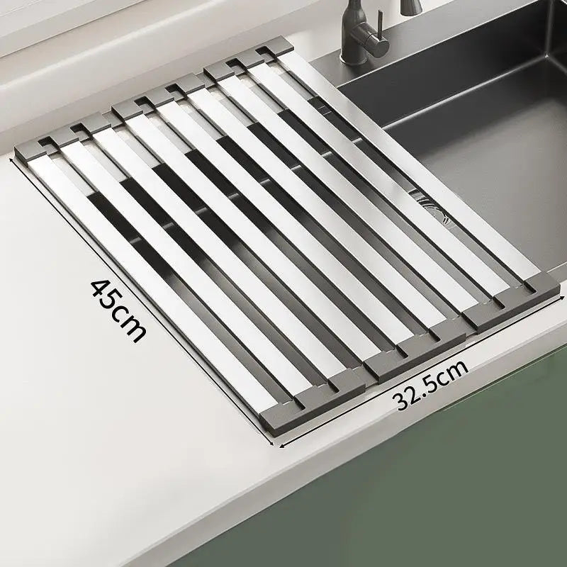 304 Stainless Steel Kitchen Sink Drain Rack Dish Foldable Telescopic Qme A1