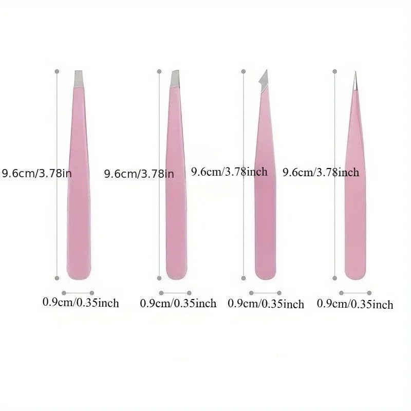 Pink eyebrow care set: tweezers, for precise shaping and removal of ingrown hairs, eyebrow tweezers Qme