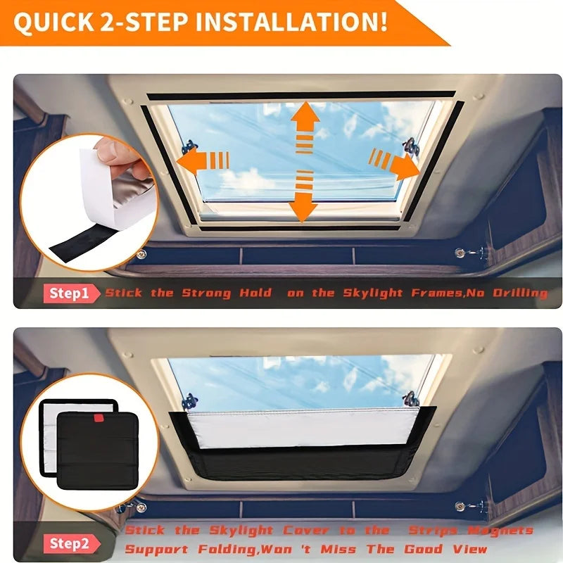 Foldable sunshade curtains suitable for RV sunroofs, used to lower the roof temperature.It features a reflective sunshade design Qme