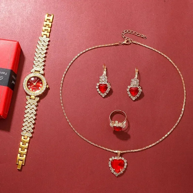 Gold luxury watches, women's rings, necklaces, earrings, rhinestones, fashionable watches, casual women's bracelets, watches, je Qme