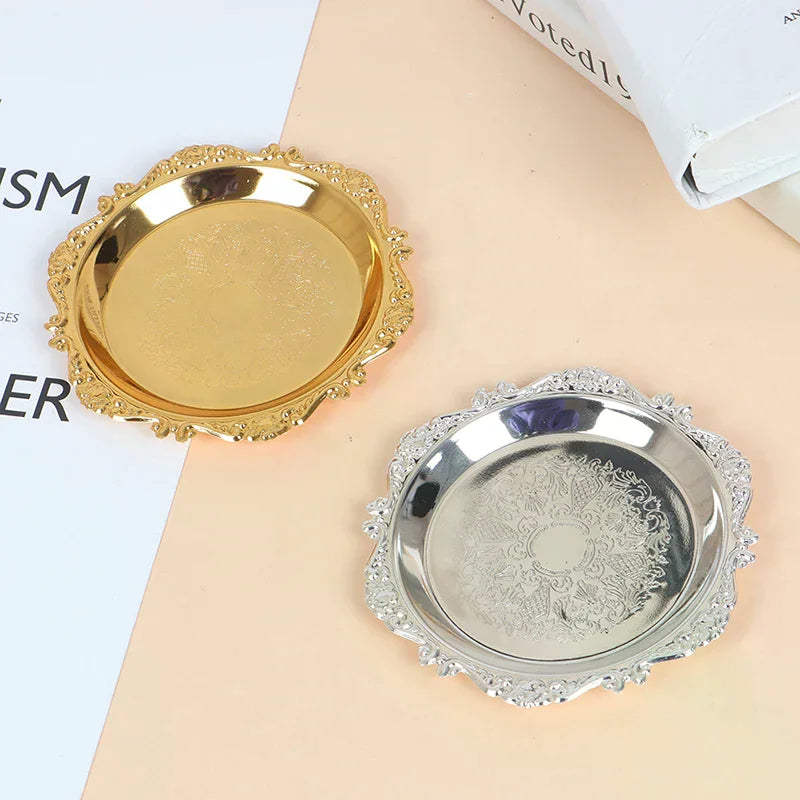 Silver Golden Iron Tray Glossy Plate Decoration Ornaments Buffet Qme