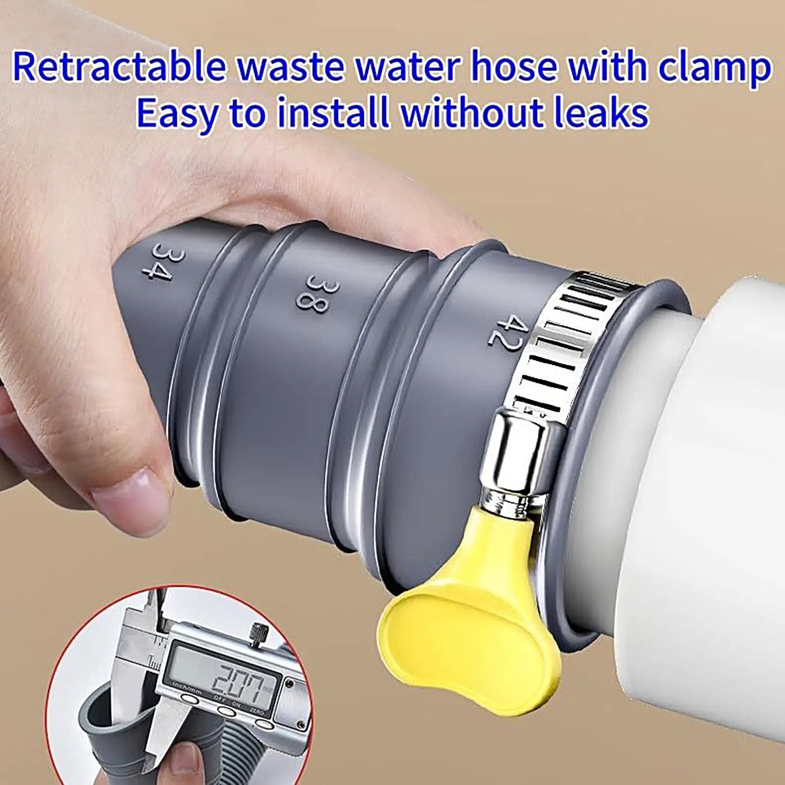 3 4 5m Caravan Sewer Pipe Foldable RV Trailer Hose Adjustable Adapter Qme
