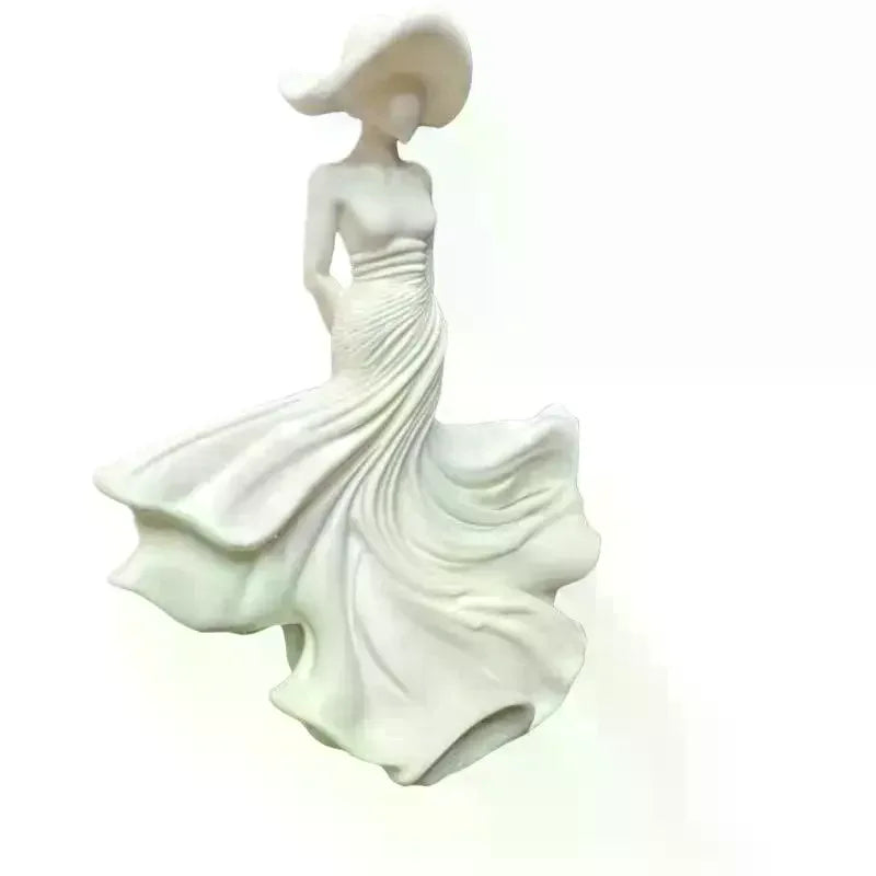 3D Ornament Figurine White Dancing Lady Statue Flowing Skirt Simple Console Living Room Decor Sculpture Gift For Women Girl Qme