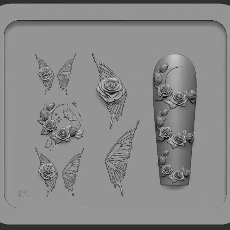 3D Silicone Mold Rose Flower Butterfly Nail Art DIY Cherry Design Qme A2
