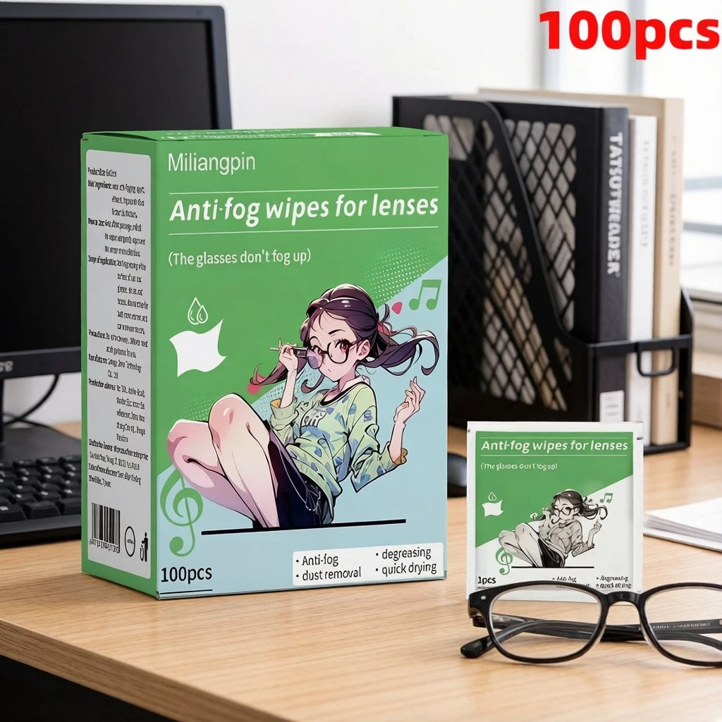 Anti-fog Wipes for Glasses, Universal for Glasses/Helmet Visors, Long-lasting Anti-fog Without Blurring, Streak-free Wiping Qme 100pcs