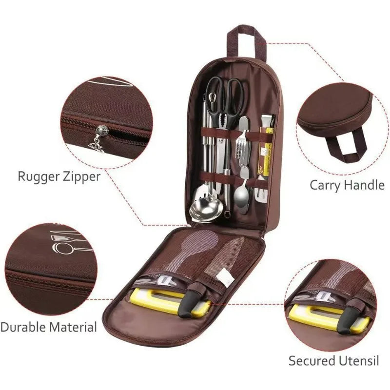 Camping Travel Cooking Utensils Organizer Bag Portable Pouch BBQ Camp Qme