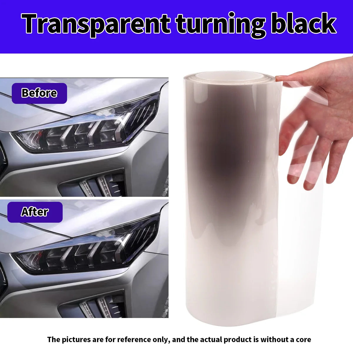 Intelligent UV Color Change TPU PPF Photochromic Car Headlight Film for Car Lamp DIY Motorcycle Qme To black 120cm 60cm