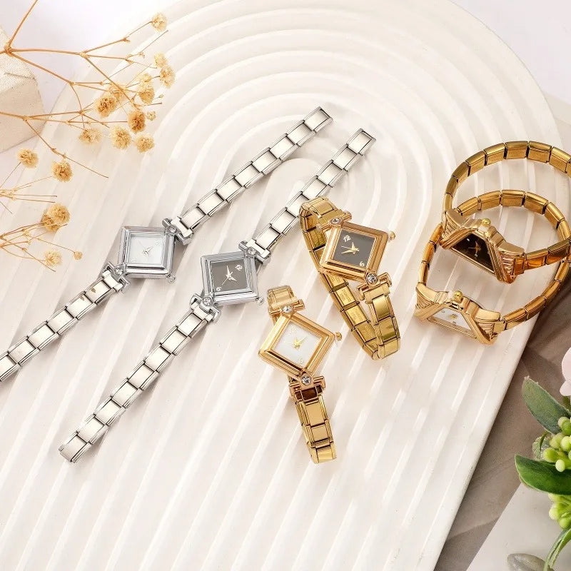 Fashion Women's Stainless Steel Square Triangle DIY High Quality Watch Bracelet Bangle Party Friend Wife Birthday Jewelry Gifts Qme