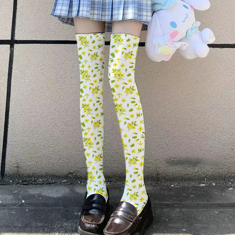 Rapeseed Flower Print Ladies Socks Fashion Stockings Casual Polyester Qme