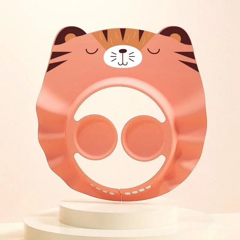 Baby Bath Visor Shampoo Cap Children Kids Shower Soft Cap Adjustable EVA Cap Waterproof Eye Protection Earmuff Headgear Fox Cap Qme Tiger red