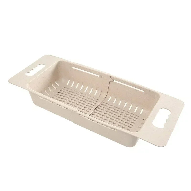 Adjustable Dish Drainer Sink Drain Basket Washing Vegetable Fruit Plastic Drying Rack Kitchen Accessories Storage Organizer Tool Qme Beige