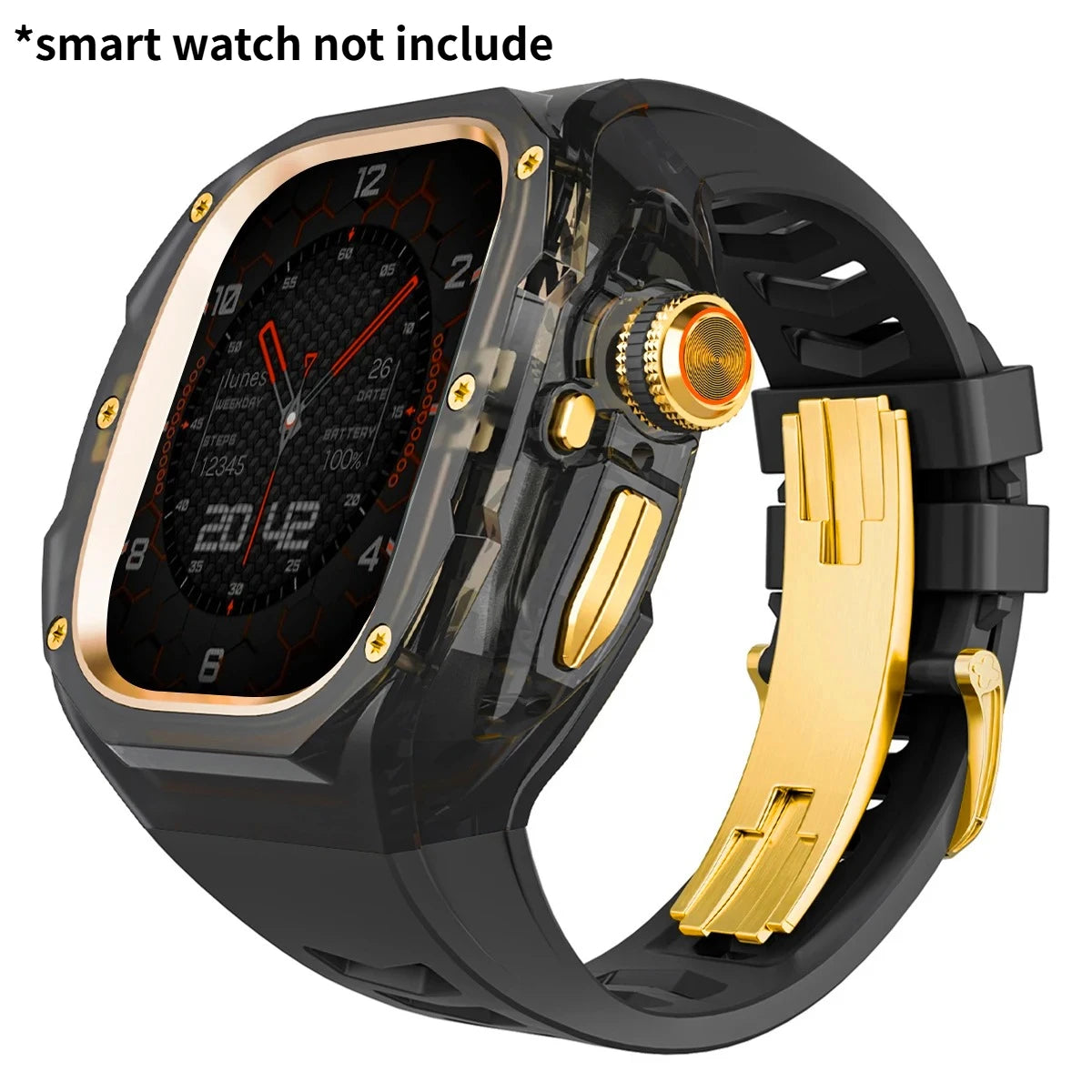 Refit Mod For Apple Watch Ultra 3/2 49mm Transparent Case Silicone Band Refit Kit For iWatch Series 11 Metal Butterfly Buckle Qme BBG 49mm-For ultra 3 2 1