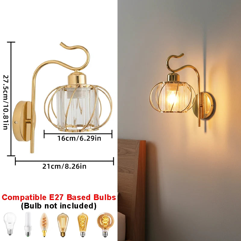 Modern Luxury Gold Wall Lamp Nordic Creative Crystal Sconce Living Room Hallway Bedside Indoor Decoration Metal LED Wall Light Qme D