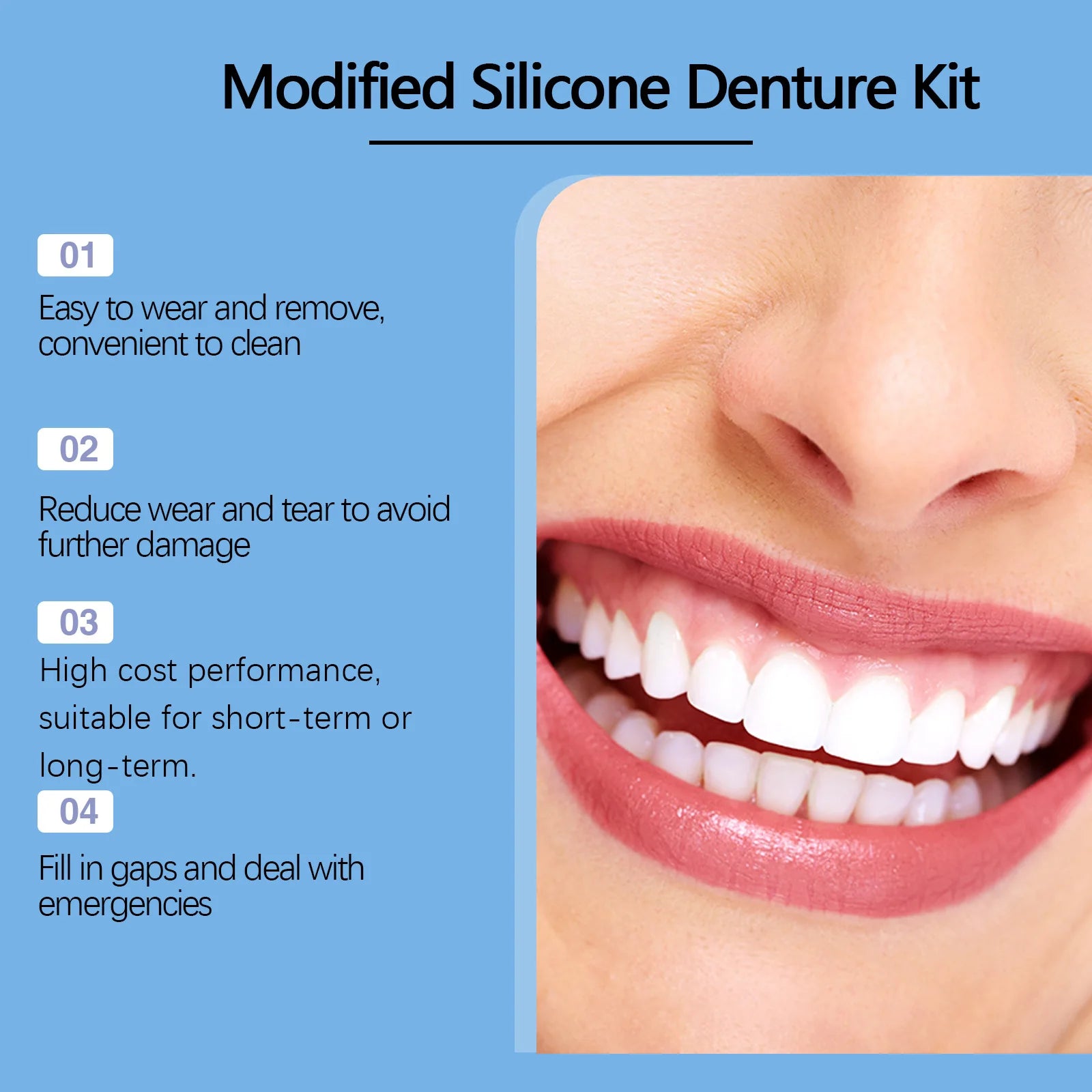 Dentures False Teeth Full Set Temporary Tooth Repair Improve Dental Loss Fitting Mouth Prevent Falling Out Soft Silicone Braces Qme