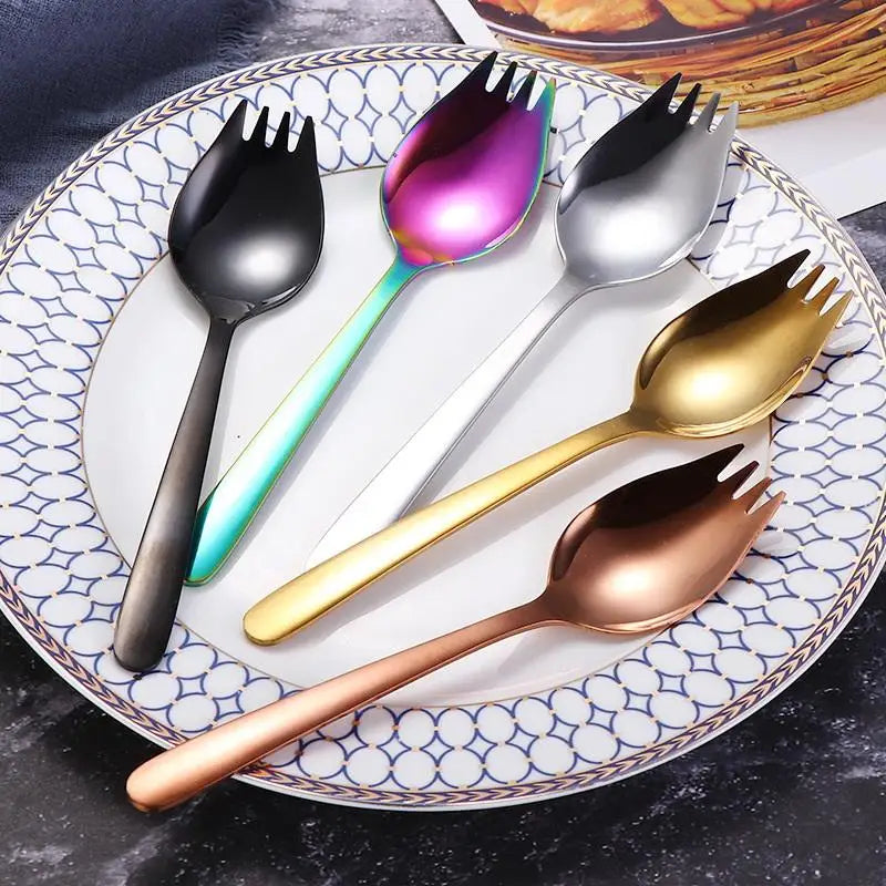 Household Salad Spoon Fruit Fork Soup Portable Cutlery Stainless Qme
