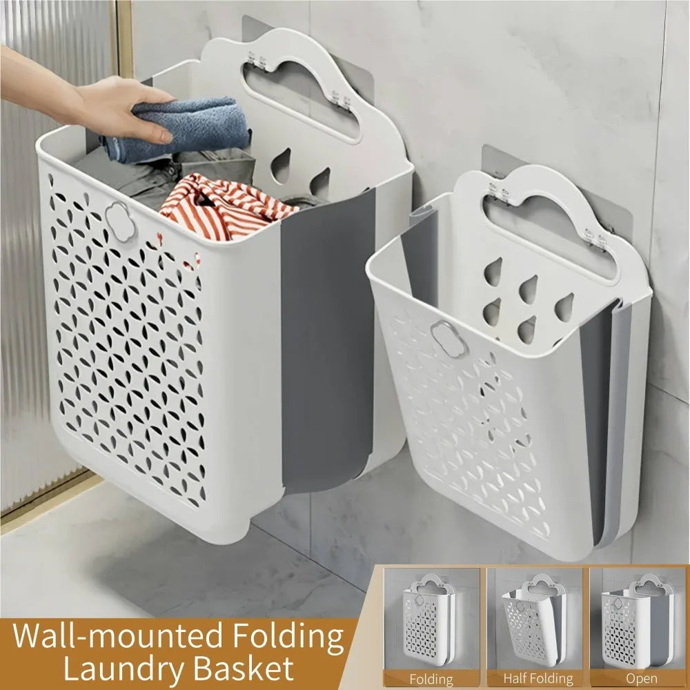 Large Capaci Folding Bathroom Laundry Basket Non perforated Wall-mounted Clothe Storage Baskets Bathroom Dirty Clothe Organizer Qme