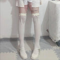 Women Lace Black White Ruffle Long Socks Girls Sweet Stockings JK Qme WHITE One Size