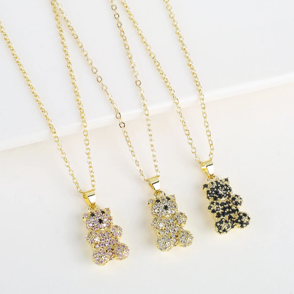 Hot Sale 18K Gold Plating Cute Zirconia Bear Pendant Necklace Fashion Forwoman Girl Party Birthday Jewelry Gift Accessories Qme