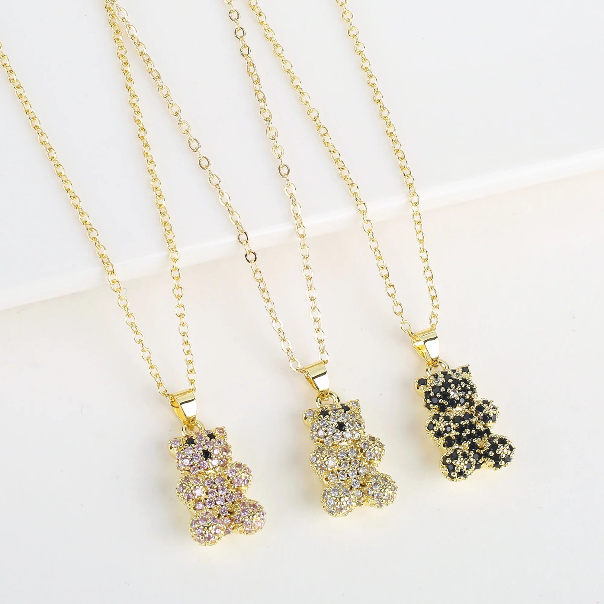Hot Sale 18K Gold Plating Cute Zirconia Bear Pendant Necklace Fashion Forwoman Girl Party Birthday Jewelry Gift Accessories Qme