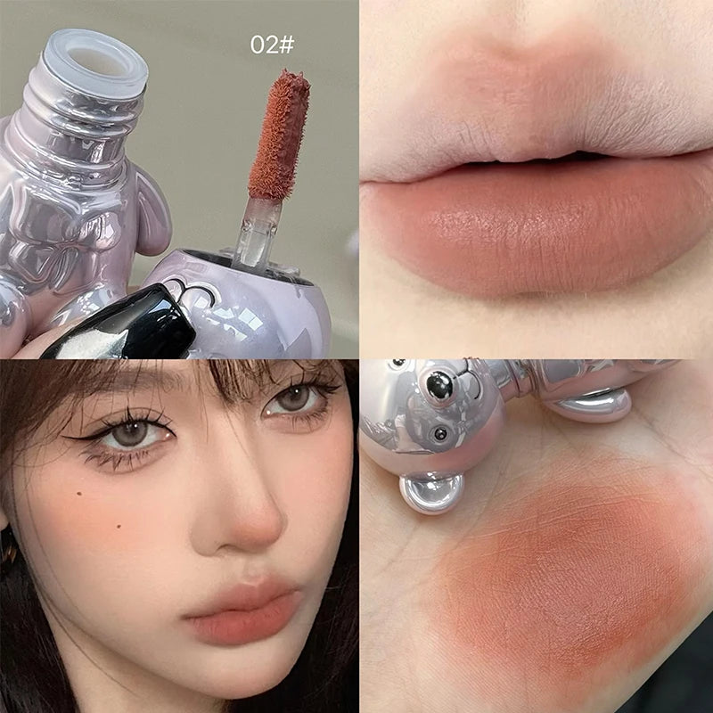 Art Value Velvet Matte Lip Mud Keychain Design Cute Bear Liquid Lipstick Velvet Sexy Red Lip Gloss Lasting Lip Glaze Tint Makeup Qme 02