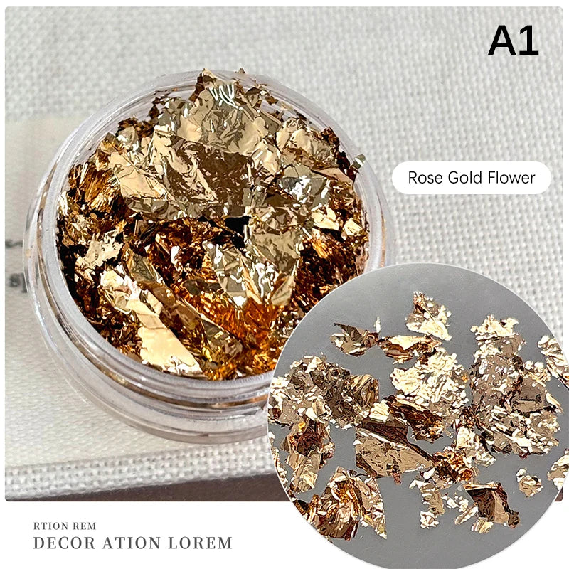 1Box Gold Foil Fragment Nail Glitter DIY Nails Sticker Art Qme A1
