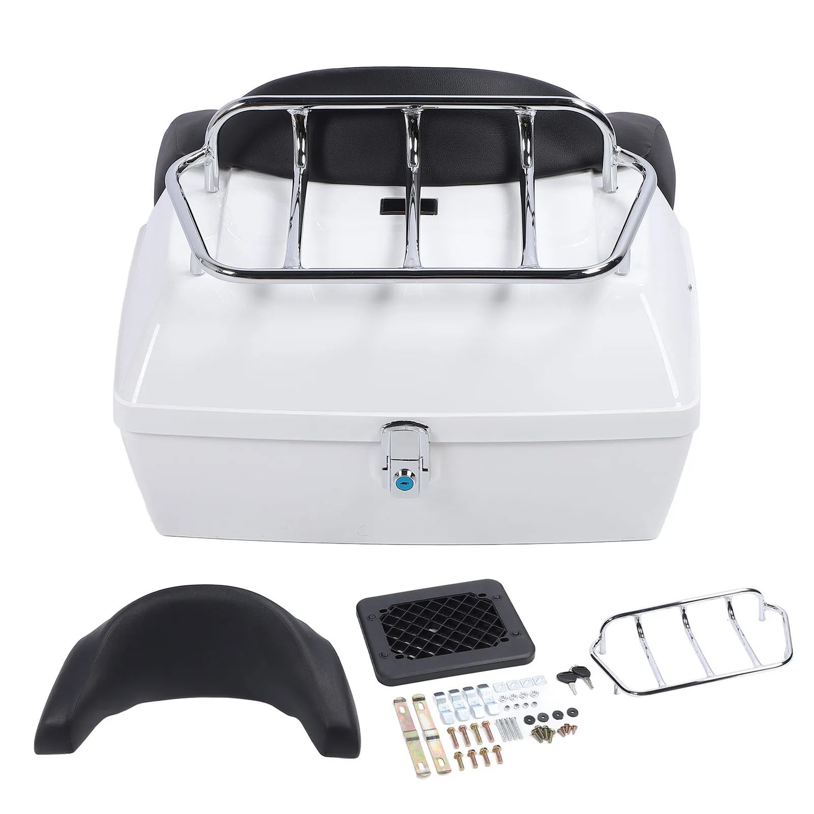 Motorcycle Rear Storage Box 48L ABS Luggage Case Quick Release Motorbike Tail Storage Box Waterproof and Shock Absorption Qme White