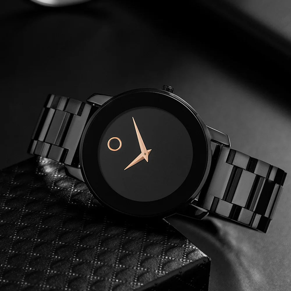 One piece set of classic men's watch Korean version trendy quartz watch simple and fashionable quartz watch Qme black No