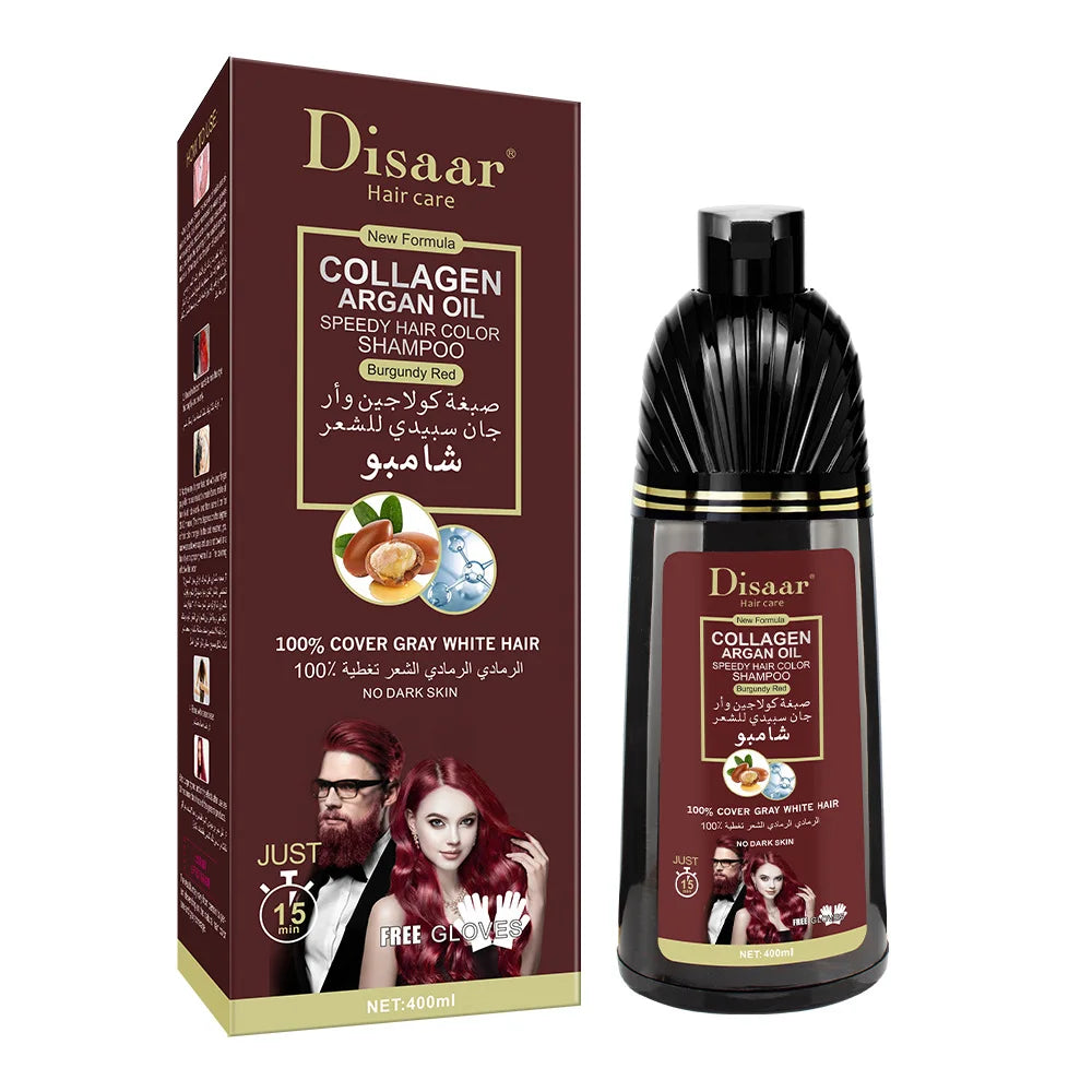 DISAAR 400ML Cover Grey Hair Morocco Argan Oil Care Fast Magic Black Hair Shampoo Dye Repair Damaged Improve Split Hair Rough Qme Wine-red400ml DS5101