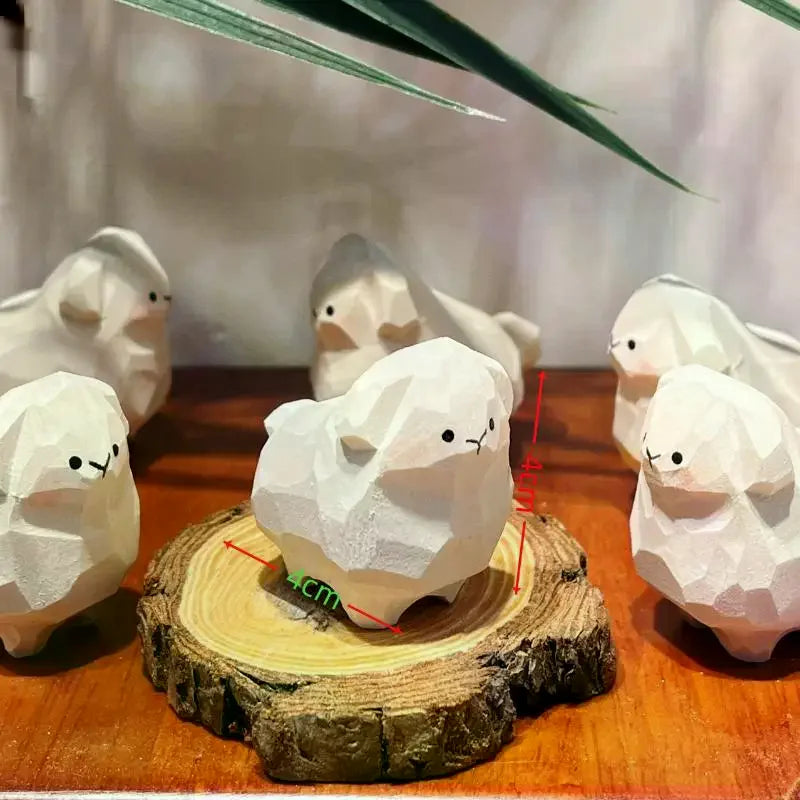 1Pcs Handcrafted Wood Figurines Handmade Wooden Sheep Ornament For Home Desktop Car Decoration Qme