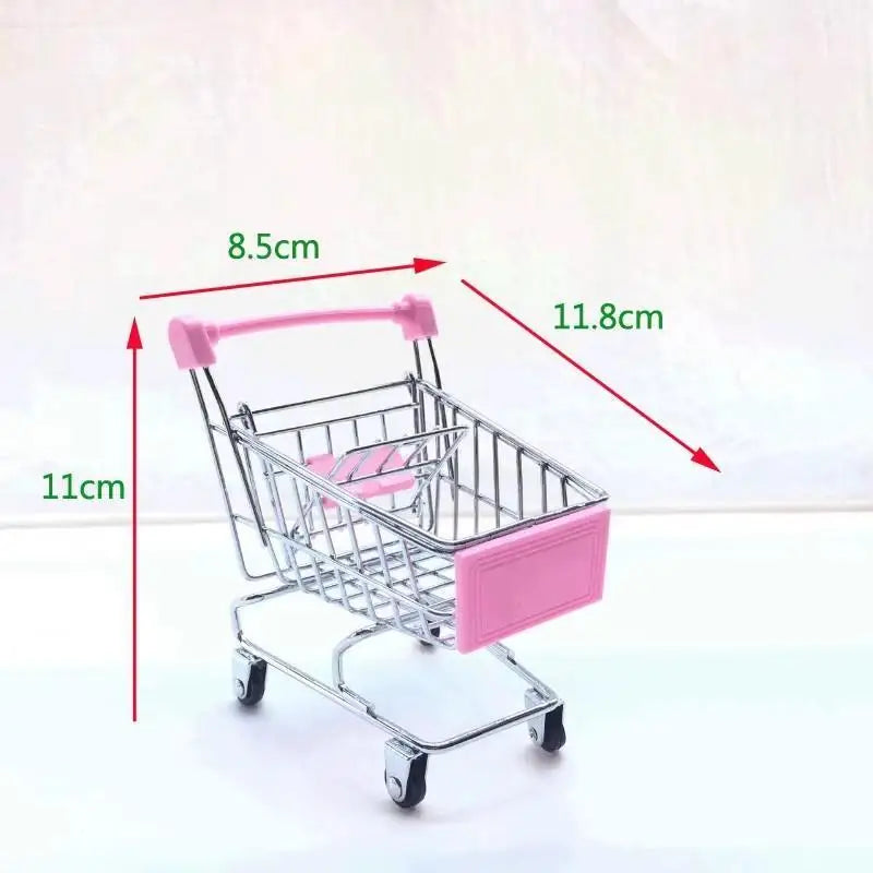 1:48 Mini Supermarket Shopping Trolley Cart Desktop Model Toy for Children Home Decoration Miniature Toy Qme