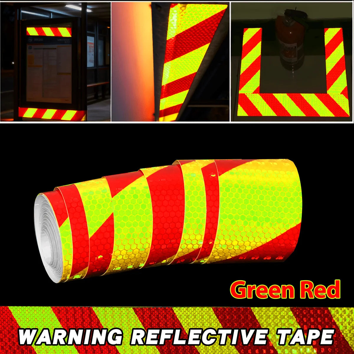 Shining Reflective Safety Warning Tape Self Adhesive Twill Printing Reflective Tape for PVC Reflective Tape Car Accessories Qme Green Red 3m 50MM