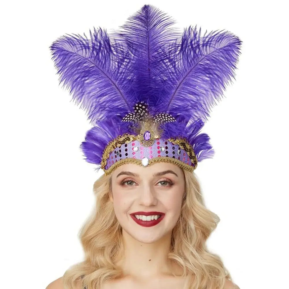 Exquisite Colorful Feather Headpiece Vintage Glitter Sequin Headband Qme