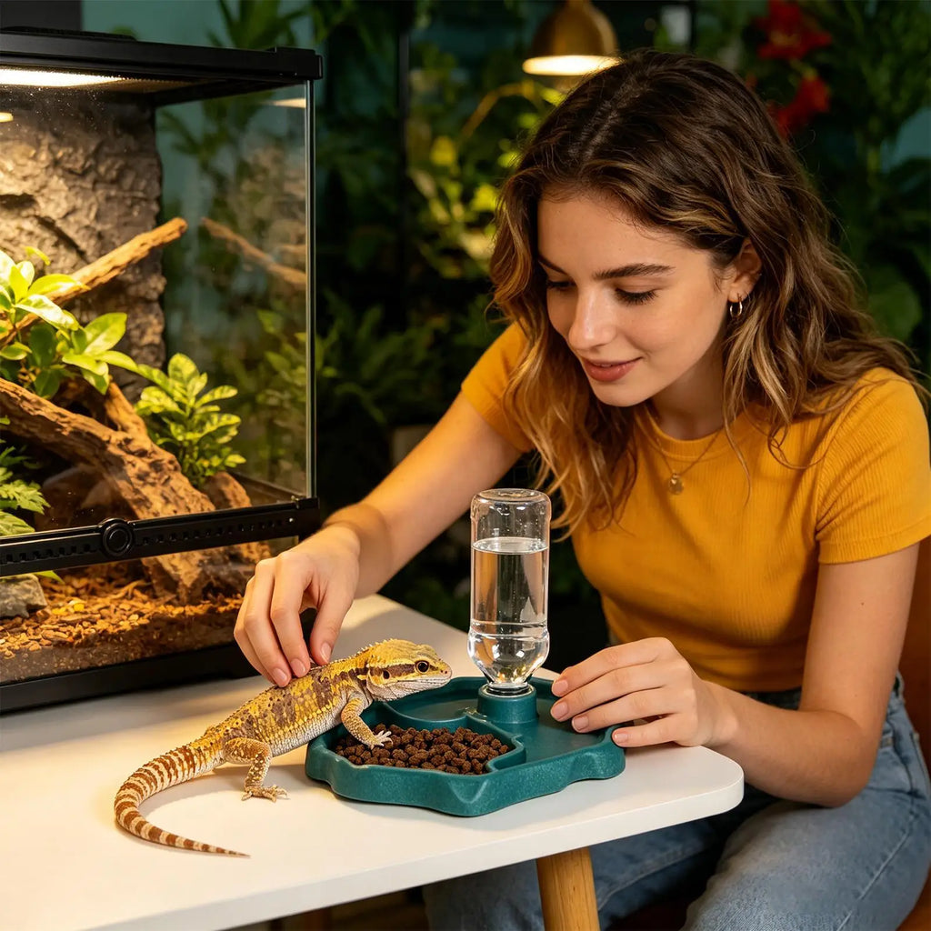 Reptile Water Feeder 1 Detachable Waterer Terrarium Tank Food Feeders Qme