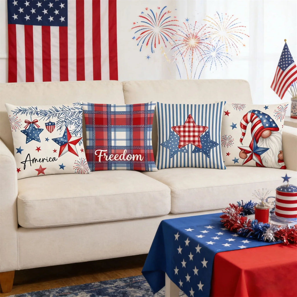 American 250th Anniversary Independence Day Theme Star Striped Pillow Case Sofa Cushion Holiday Party Decorative Cover Qme