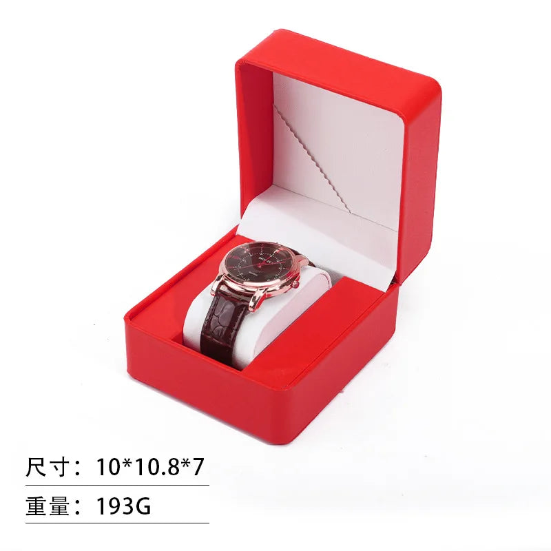 Premium PU Leather Single Watch Gift Box with Pillow Wristwatch Display Case Organizer for Men Women Qme Red