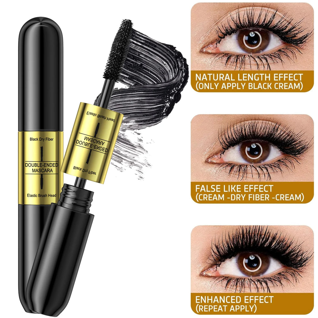 QIC Double In-one Mascara Silk Fiber Mascara Waterproof Mascara Eyelash Extension Black Thick Lengthening Eye Lashes Cosmetics Qme