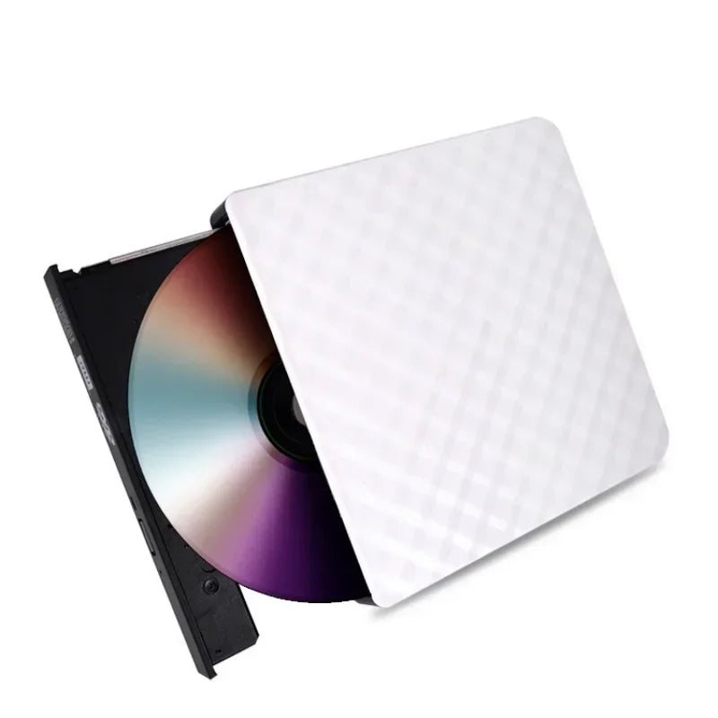 Black White Portable USB 3.0 External DVD Burner CD/DVD ROM CD RW Player Optical Drive Writer Recorder for Laptop Computer PC Qme white