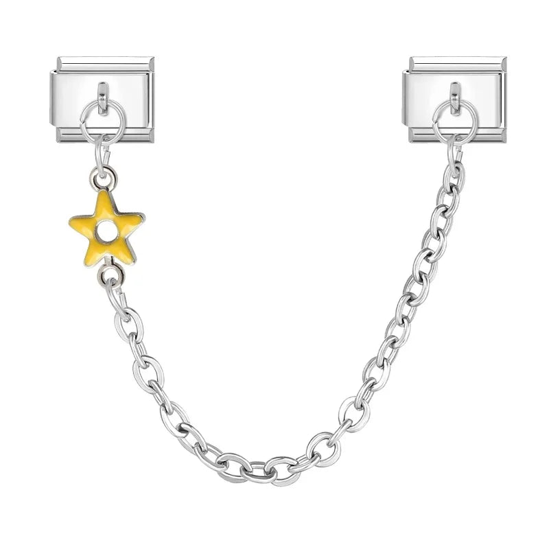 Wholesale Fashion Colour Stars Tassel Chain Module Italian Charm Bracelet Fit 9mm Hand Chain Stainless Steel DIY Jewelry Making Qme Style 6