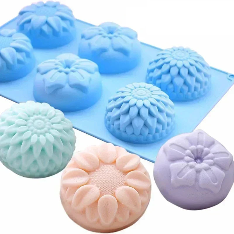 6 Holes Molds Flower Shaped Silicone DIY Soap Candle Cake Mold Crafts Accessories Kitchen Handmade Creative Silicone Molds Qme