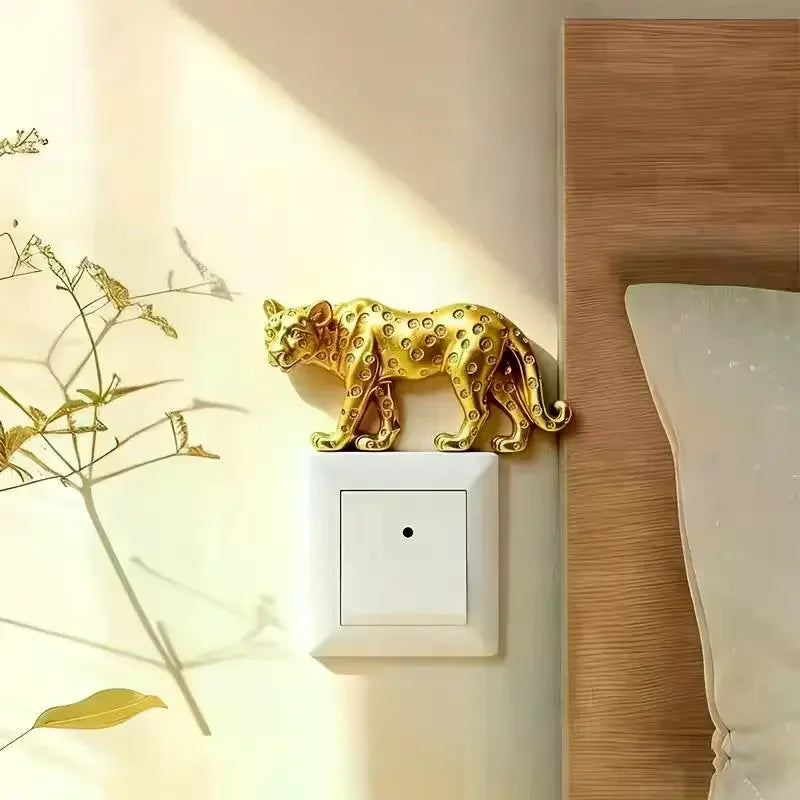 Leopard Light Switch Decoration Resin Leopard Figurine Self-Adhesive Detachable Wall Sticker Switch Ornament Home Decor Qme