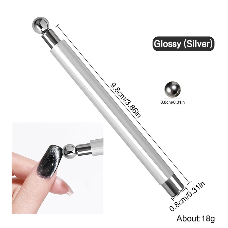Double-end Cat's Eye Nail Magnetic Stick Glossy Steel Balls 8 Strong Qme Silver