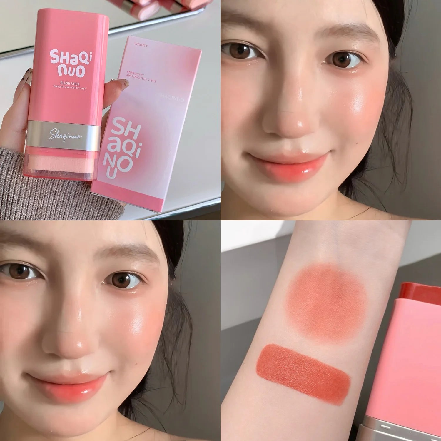 SHAQINUO Large-capacity High Color Rotating Blush Cream Stick 13g Moisturing Natural Long-lasting Waterproof Non-Removing Blush Qme S9127-5
