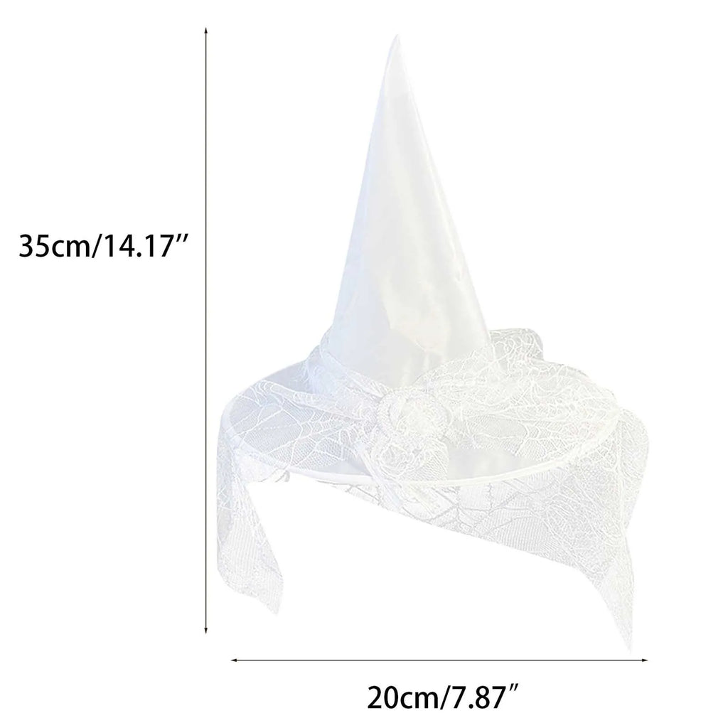 White Witch Hat with Veil Adult Halloween Party Cosplay Wizard Hat Girls Princess Dress Up Costume Accessory Performance Props Qme