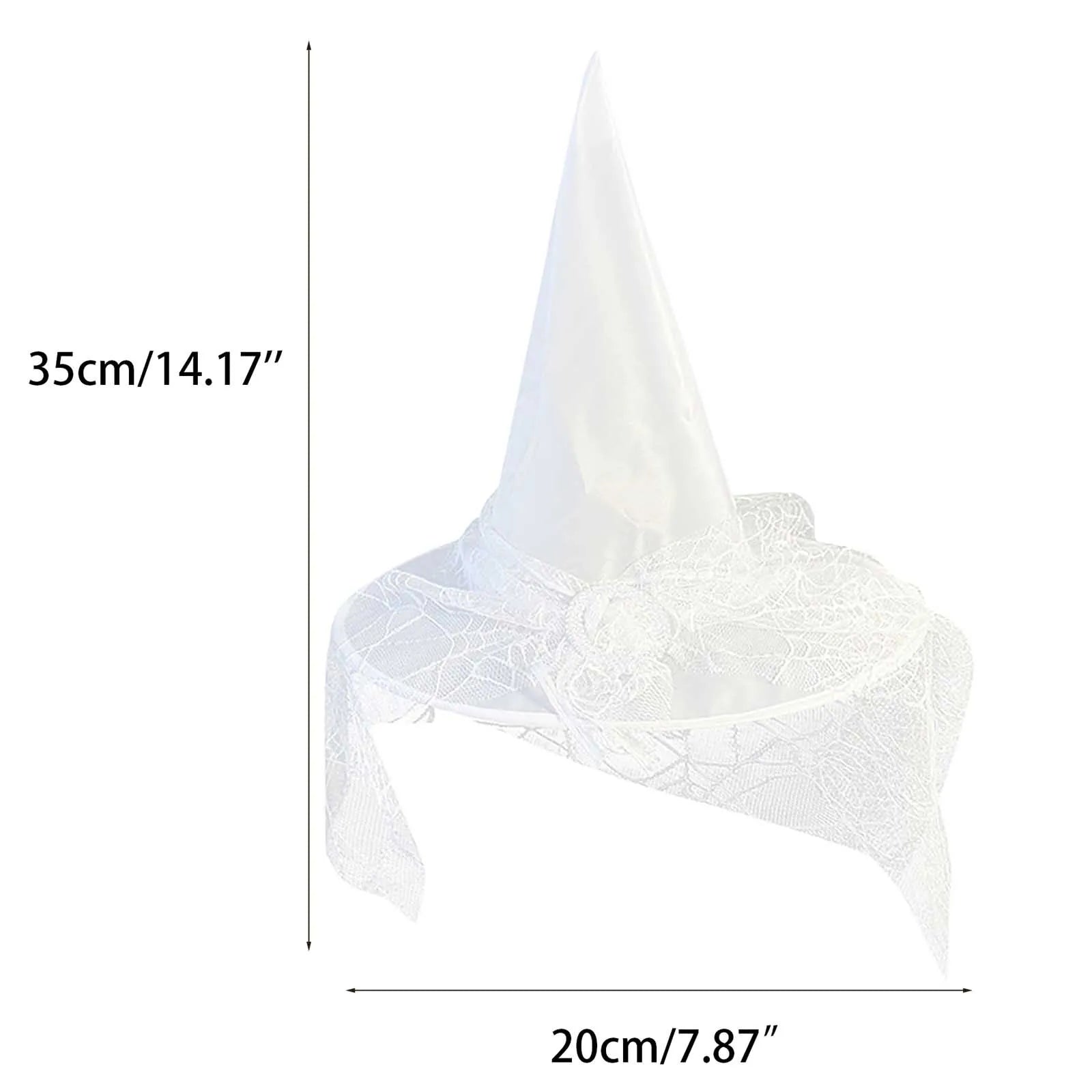 White Witch Hat with Veil Adult Halloween Party Cosplay Wizard Hat Girls Princess Dress Up Costume Accessory Performance Props Qme