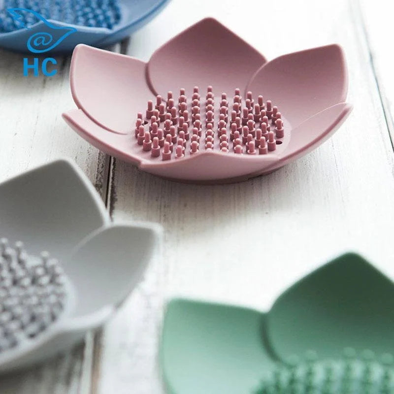 Creative Silicone Lotus Soap Holder Bathroom Soap Drain Box Non Perforated Lotus Shaped Soap Box Kitchen Soap Sponge Drain Box Qme
