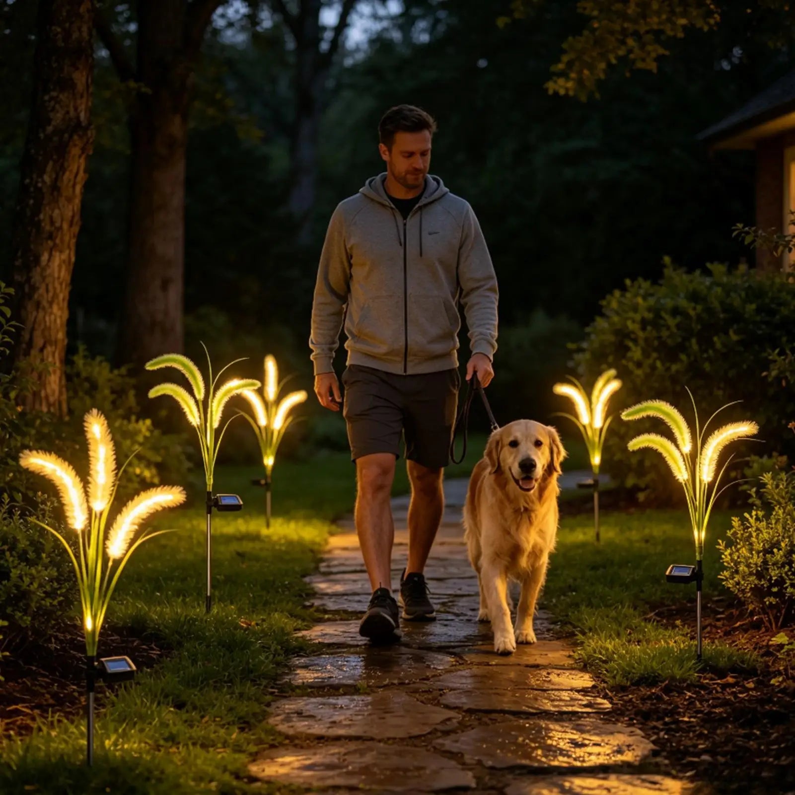 Solar Garden Lights Weatherproof Tall Artificial Reed Grass Pathway Qme