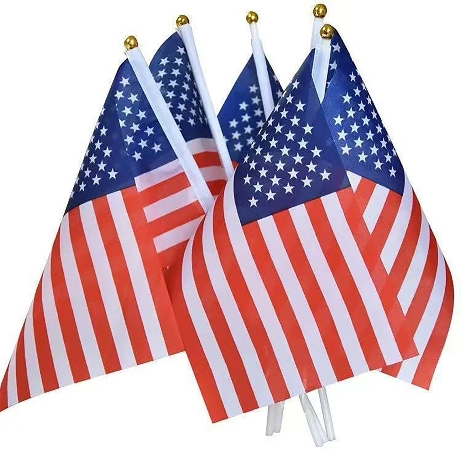 Polyester American Flag with Gold Tip Pointed Plastic Pole Small US Hand Flag for Patriotic Parades and Celebrations Qme C