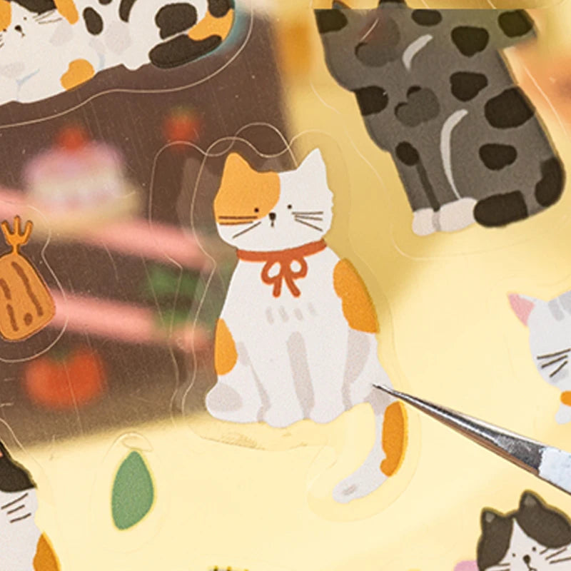Daily Cat Themed PET Stickers, Super Cute Decor for Phone Cases & Journals, Great for Scrapbooking, Water Bottles Decoration. Qme