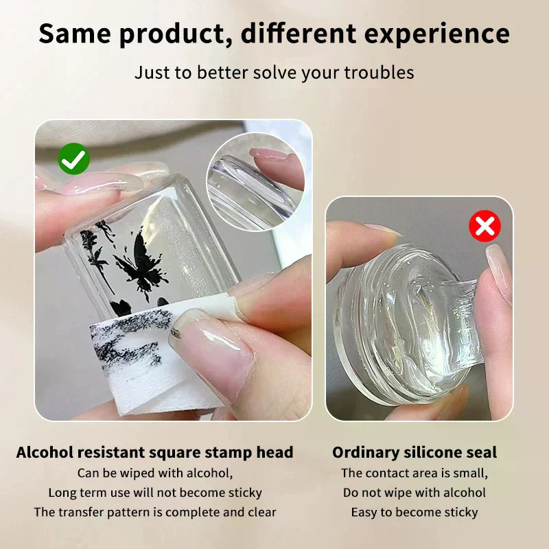 Transparent Rectangle Nail Art Stamper Scraper Silicone Head Transfer Qme