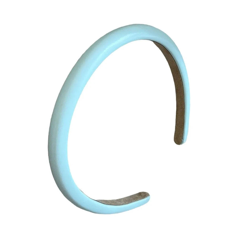 Sweet Cream Colors Women Headband Padded Korean Style Thin Headband Leather Hair Hoop Temperament Hair Band Wash Face Qme Blue